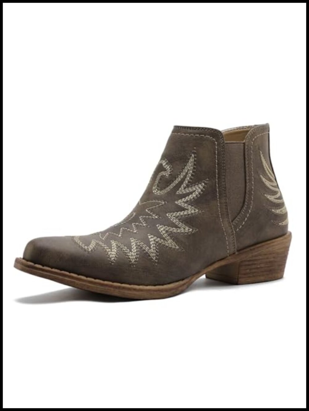 Western Ankle Booties Faux Leather Pull-On Chisel Toe Cowgirl Boots